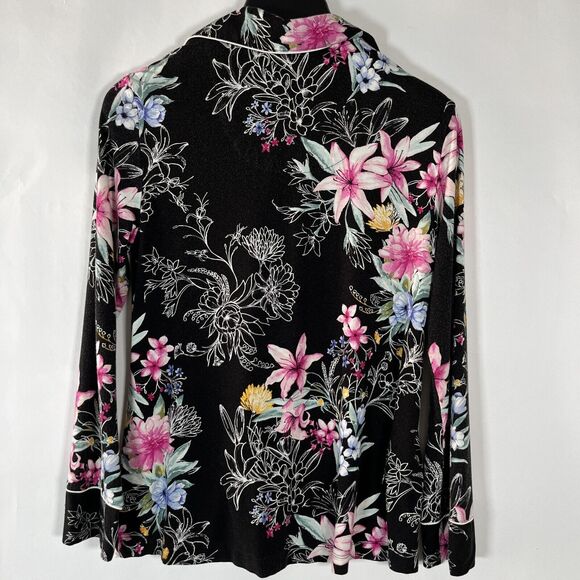 Soma Cool Nights Pajama Shirt‎ Top Sz Small Floral Hibiscus Tropical Long Sleeve - Picture 5 of 10